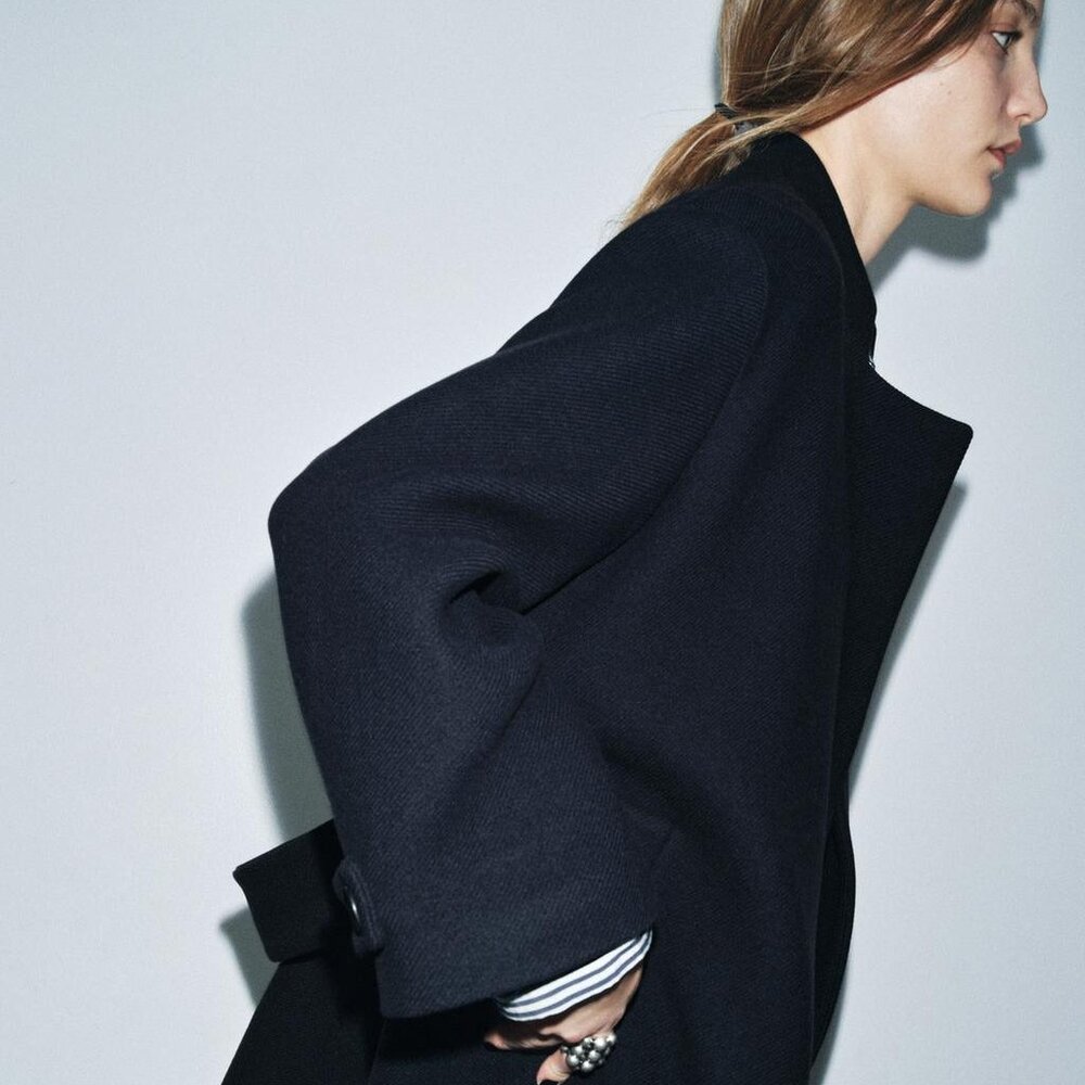 ZARA ZW Collection Wool Blend Coat – Dark Navy | Size M | Tailored Quiet Luxury - Picture 6 of 14